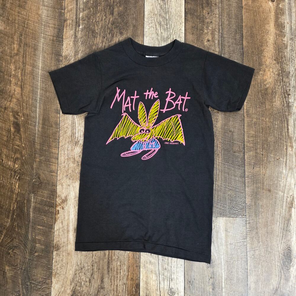 Vintage Graphic T-Shirt Mat The Bat Cartoon Puff Print USA Single Stitch Youth L